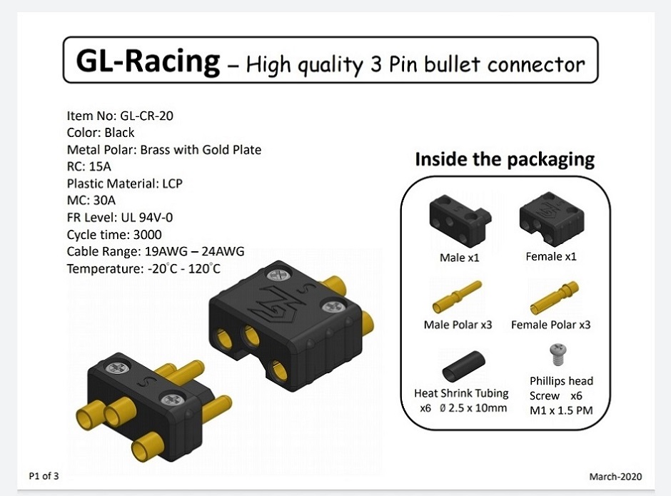 GL 3 Pin Bullet Connector - Click Image to Close